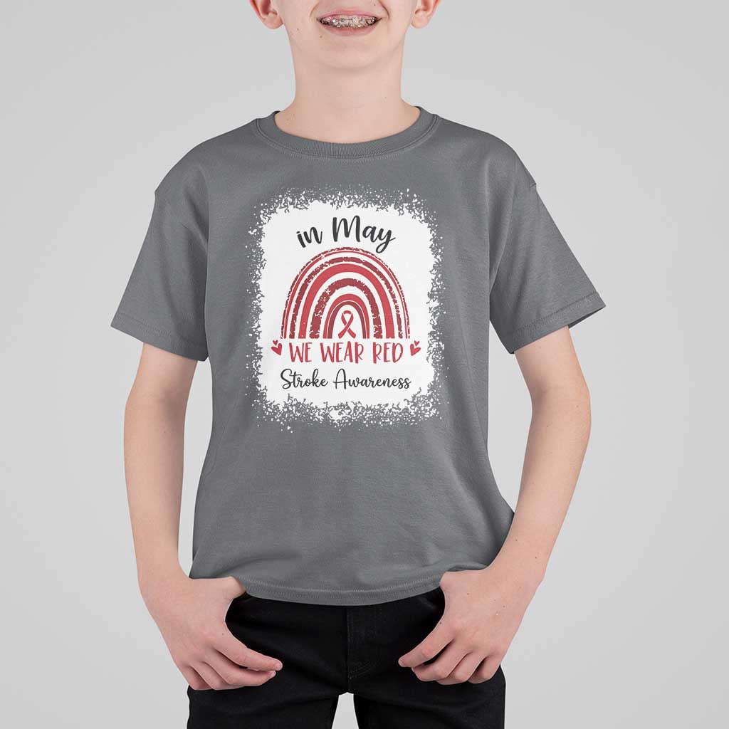 In May We Wear Red Stroke Awareness T Shirt For Kid Bleach Effect