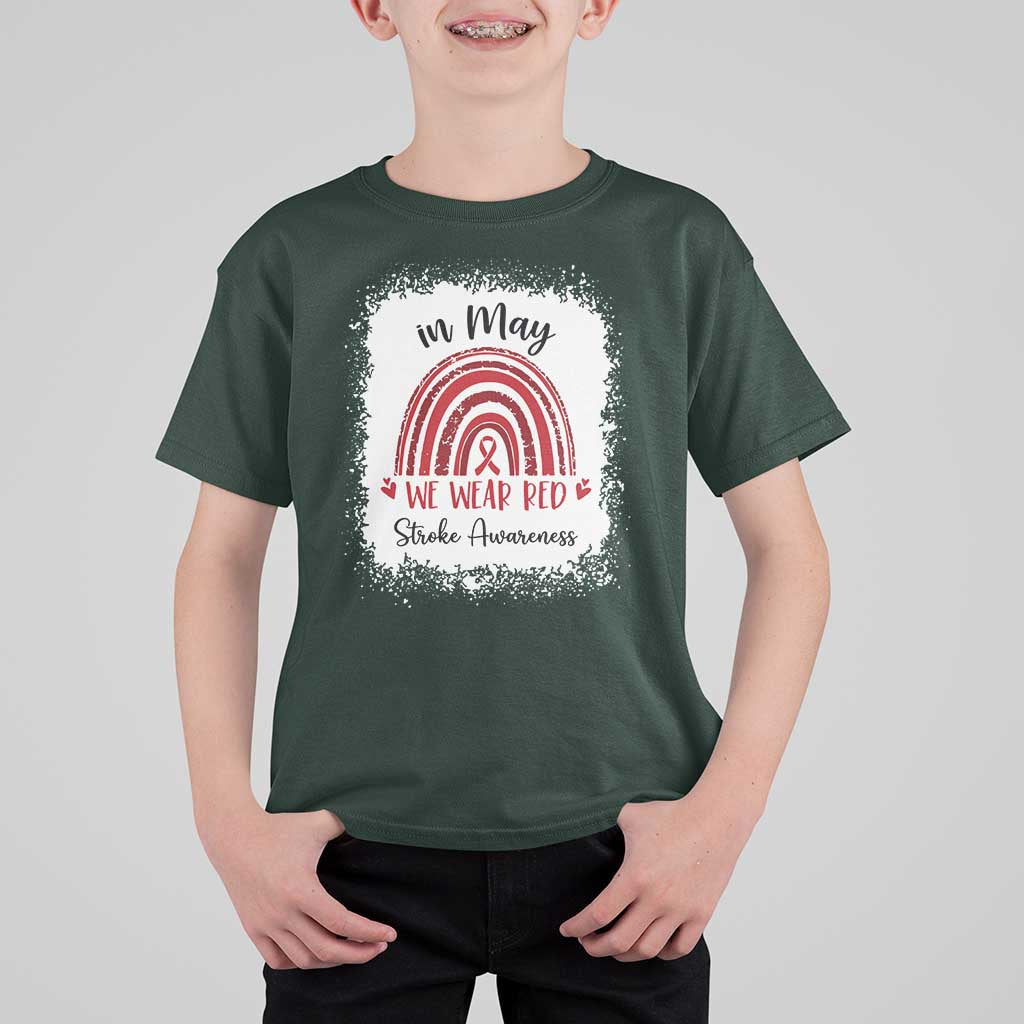In May We Wear Red Stroke Awareness T Shirt For Kid Bleach Effect