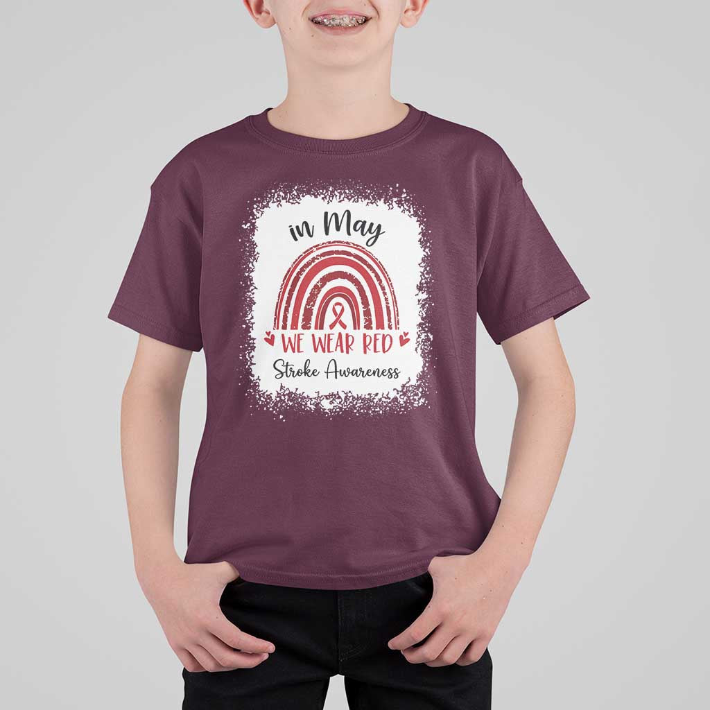 In May We Wear Red Stroke Awareness T Shirt For Kid Bleach Effect