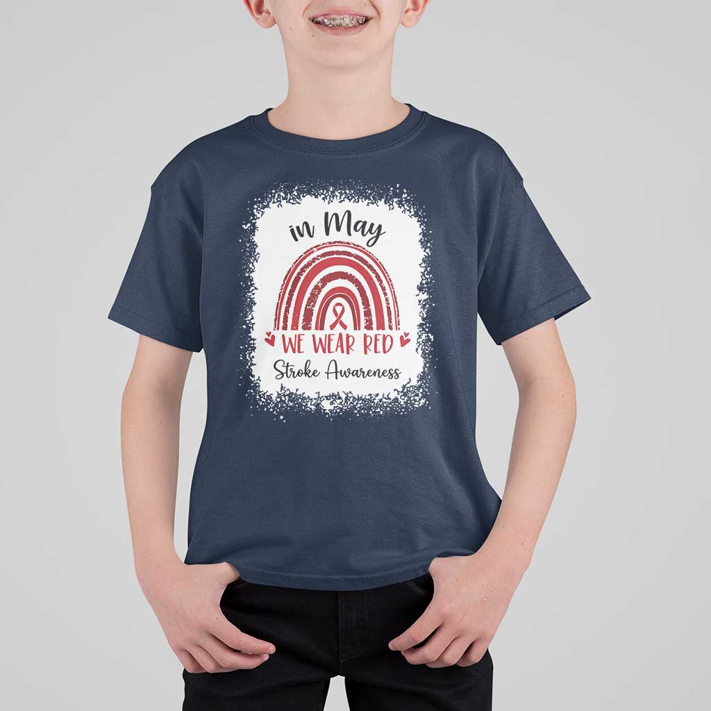In May We Wear Red Stroke Awareness T Shirt For Kid Bleach Effect