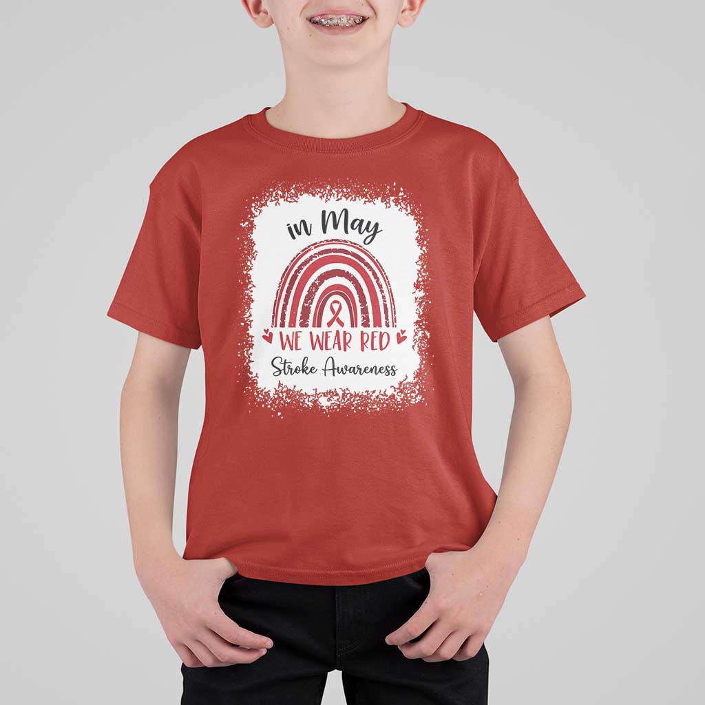 In May We Wear Red Stroke Awareness T Shirt For Kid Bleach Effect