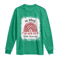 In May We Wear Red Stroke Awareness Long Sleeve Shirt Bleach Effect