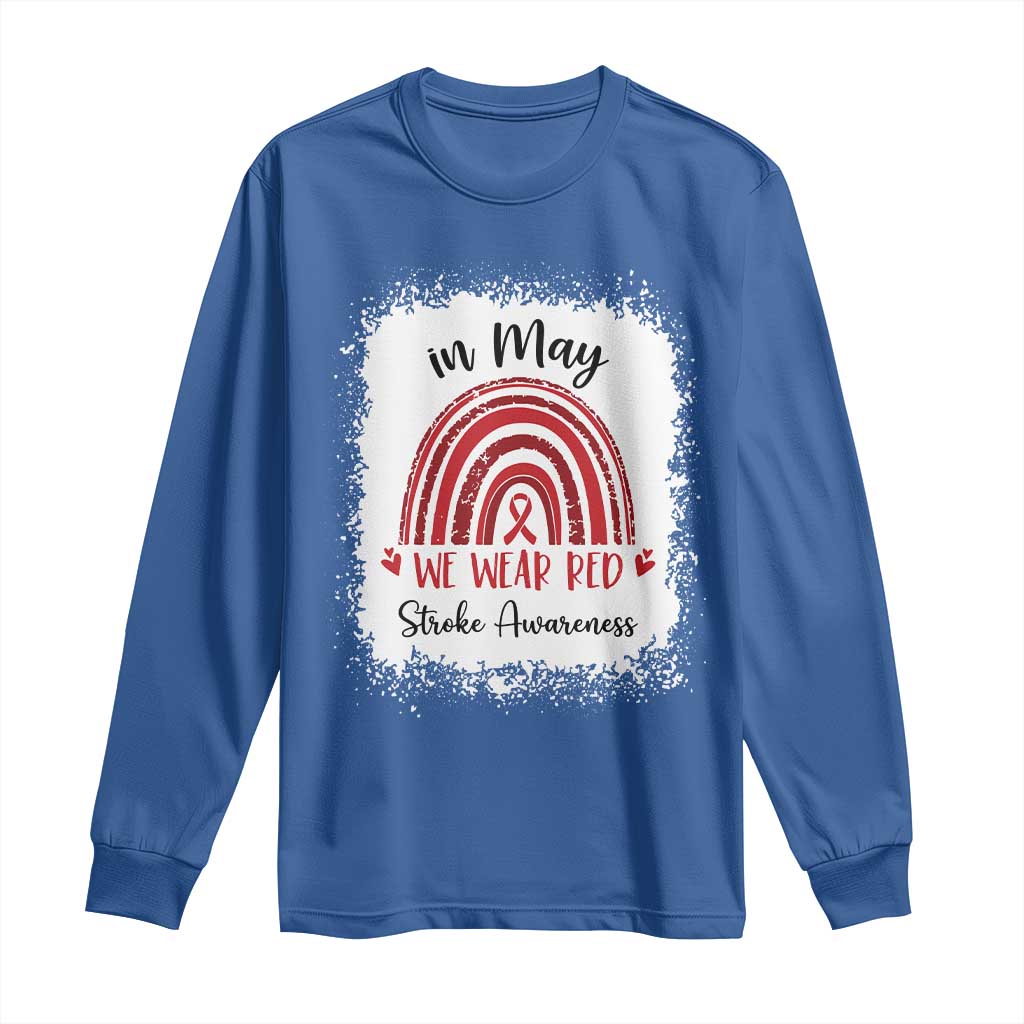 In May We Wear Red Stroke Awareness Long Sleeve Shirt Bleach Effect