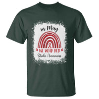 In May We Wear Red Stroke Awareness T Shirt Bleach Effect