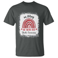 In May We Wear Red Stroke Awareness T Shirt Bleach Effect