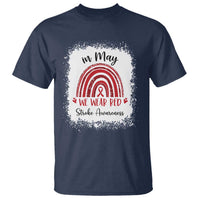 In May We Wear Red Stroke Awareness T Shirt Bleach Effect