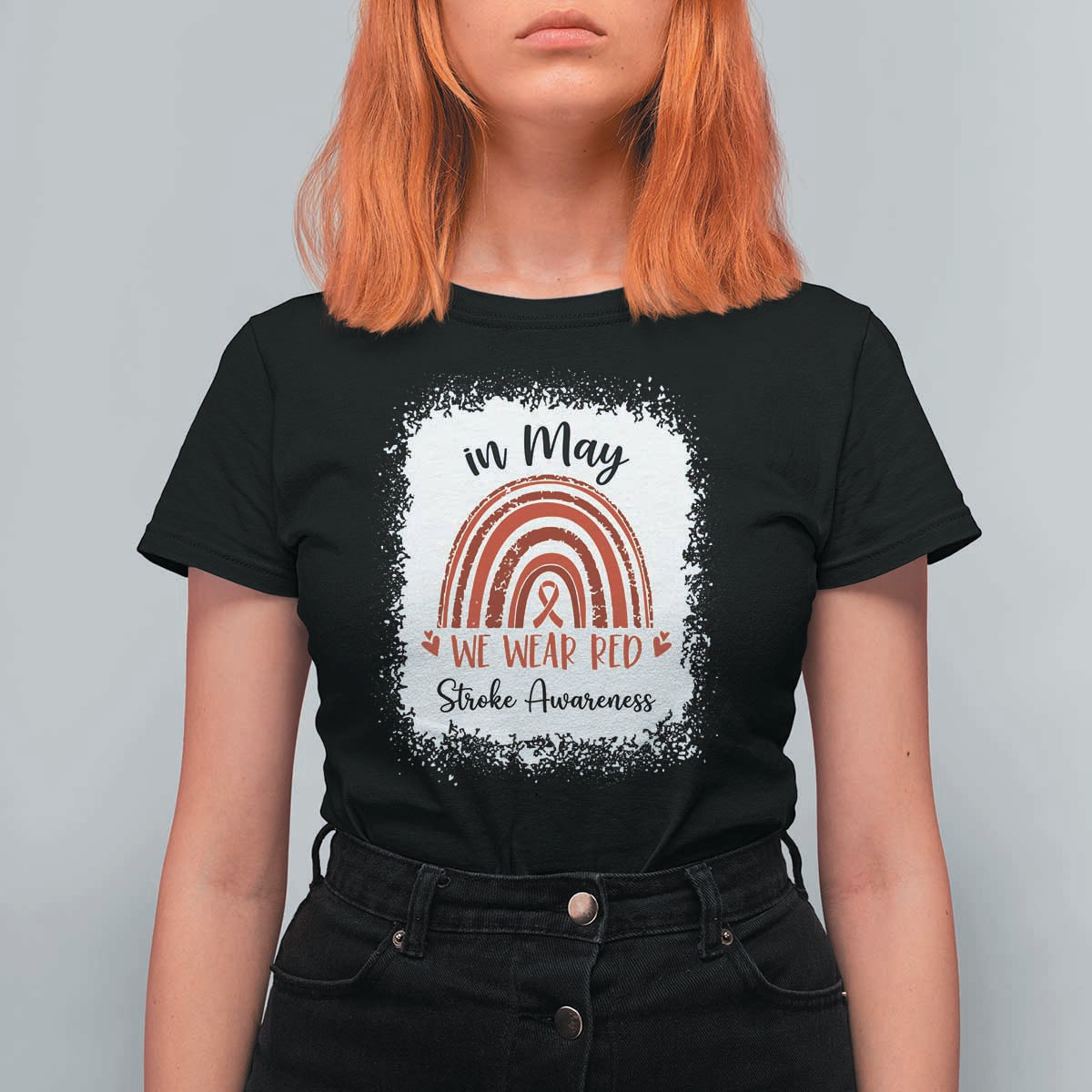 In May We Wear Red Stroke Awareness T Shirt For Women Bleach Effect