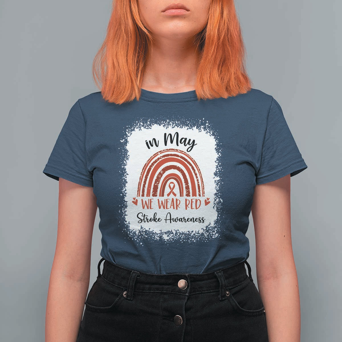 In May We Wear Red Stroke Awareness T Shirt For Women Bleach Effect