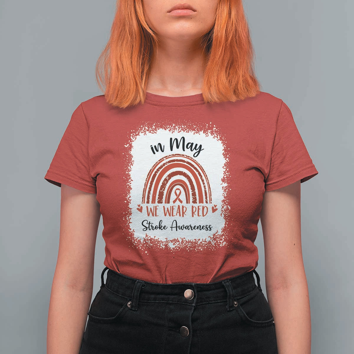 In May We Wear Red Stroke Awareness T Shirt For Women Bleach Effect