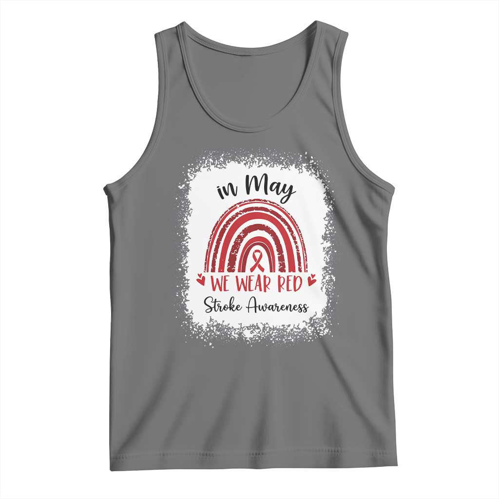 In May We Wear Red Stroke Awareness Tank Top Bleach Effect
