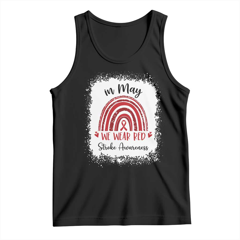 In May We Wear Red Stroke Awareness Tank Top Bleach Effect