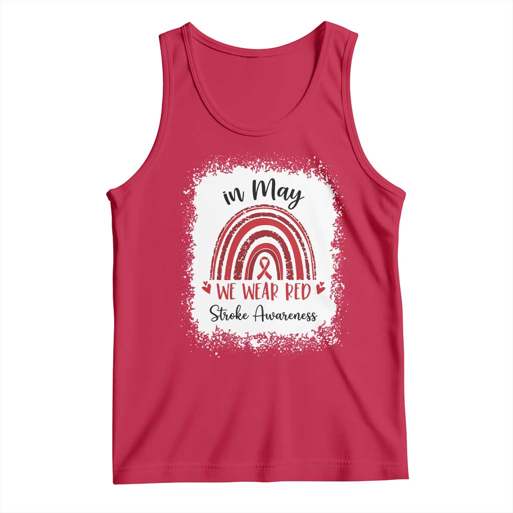 In May We Wear Red Stroke Awareness Tank Top Bleach Effect
