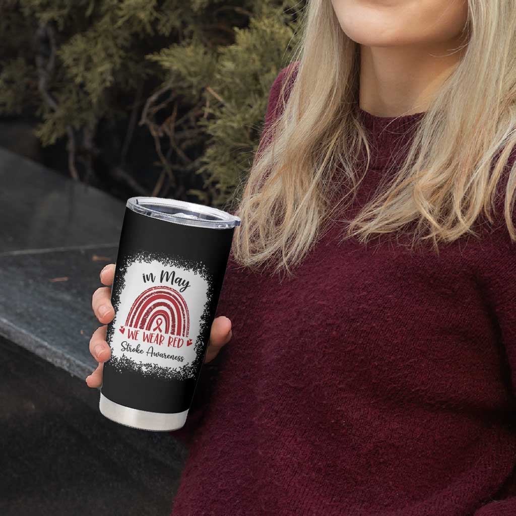 In May We Wear Red Stroke Awareness Tumbler Cup Bleach Effect