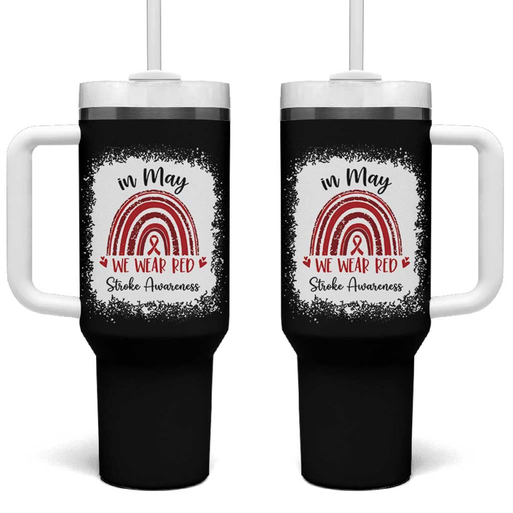 In May We Wear Red Stroke Awareness Tumbler With Handle Bleach Effect