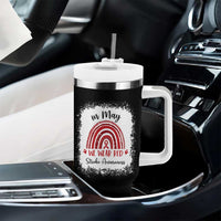 In May We Wear Red Stroke Awareness Tumbler With Handle Bleach Effect