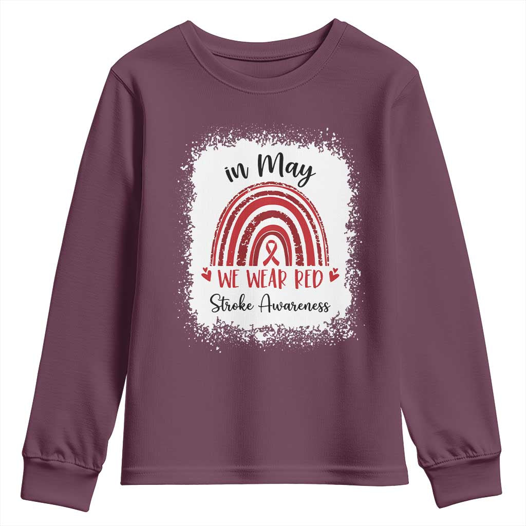 In May We Wear Red Stroke Awareness Youth Sweatshirt Bleach Effect