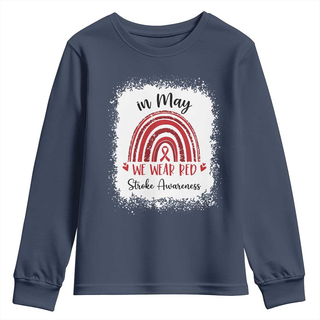 In May We Wear Red Stroke Awareness Youth Sweatshirt Bleach Effect