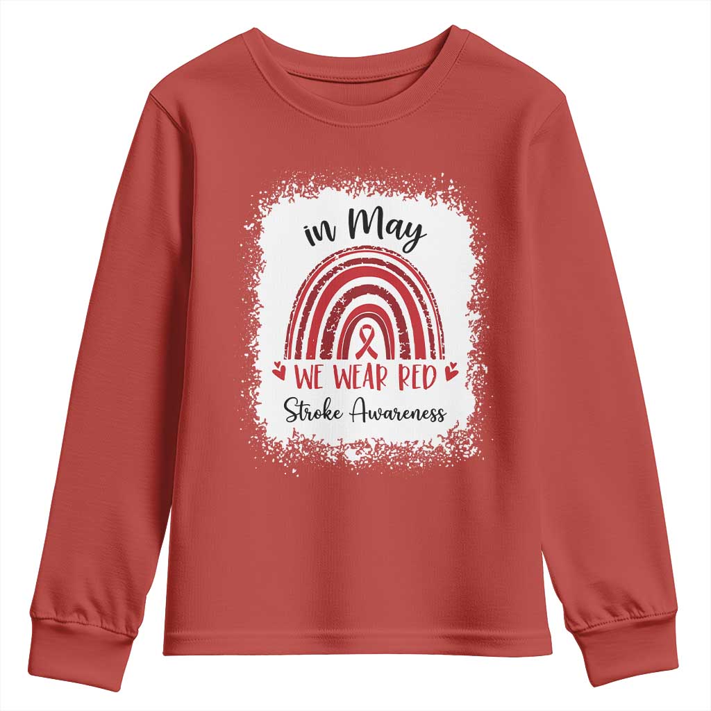 In May We Wear Red Stroke Awareness Youth Sweatshirt Bleach Effect