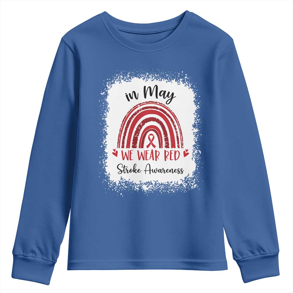 In May We Wear Red Stroke Awareness Youth Sweatshirt Bleach Effect
