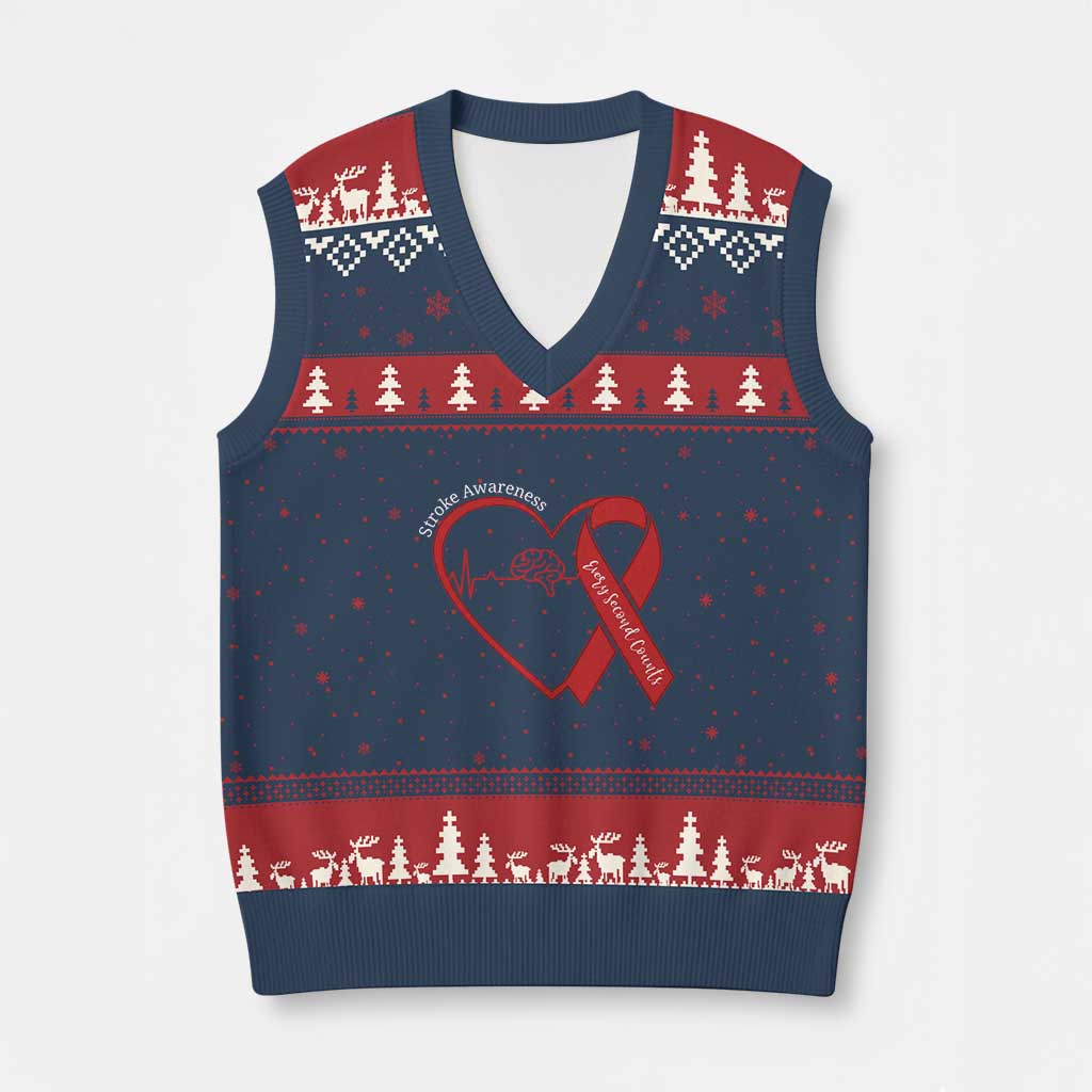 Stroke Awareness V-Neck Knit Sweater Vest Stroke Survivor Warrior Brain Attack