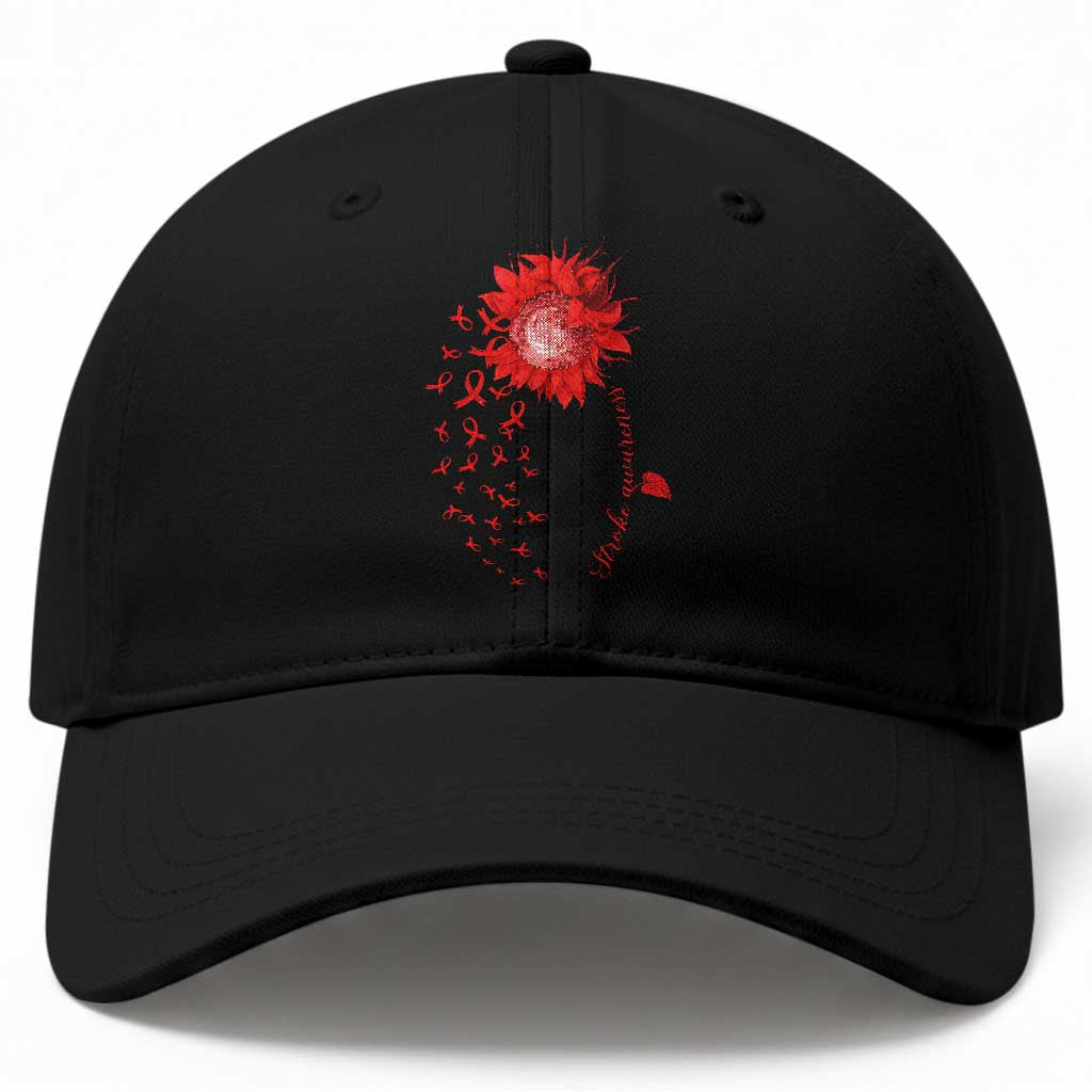 Sunflower Stroke Awareness Red Ribbon Baseball Cap