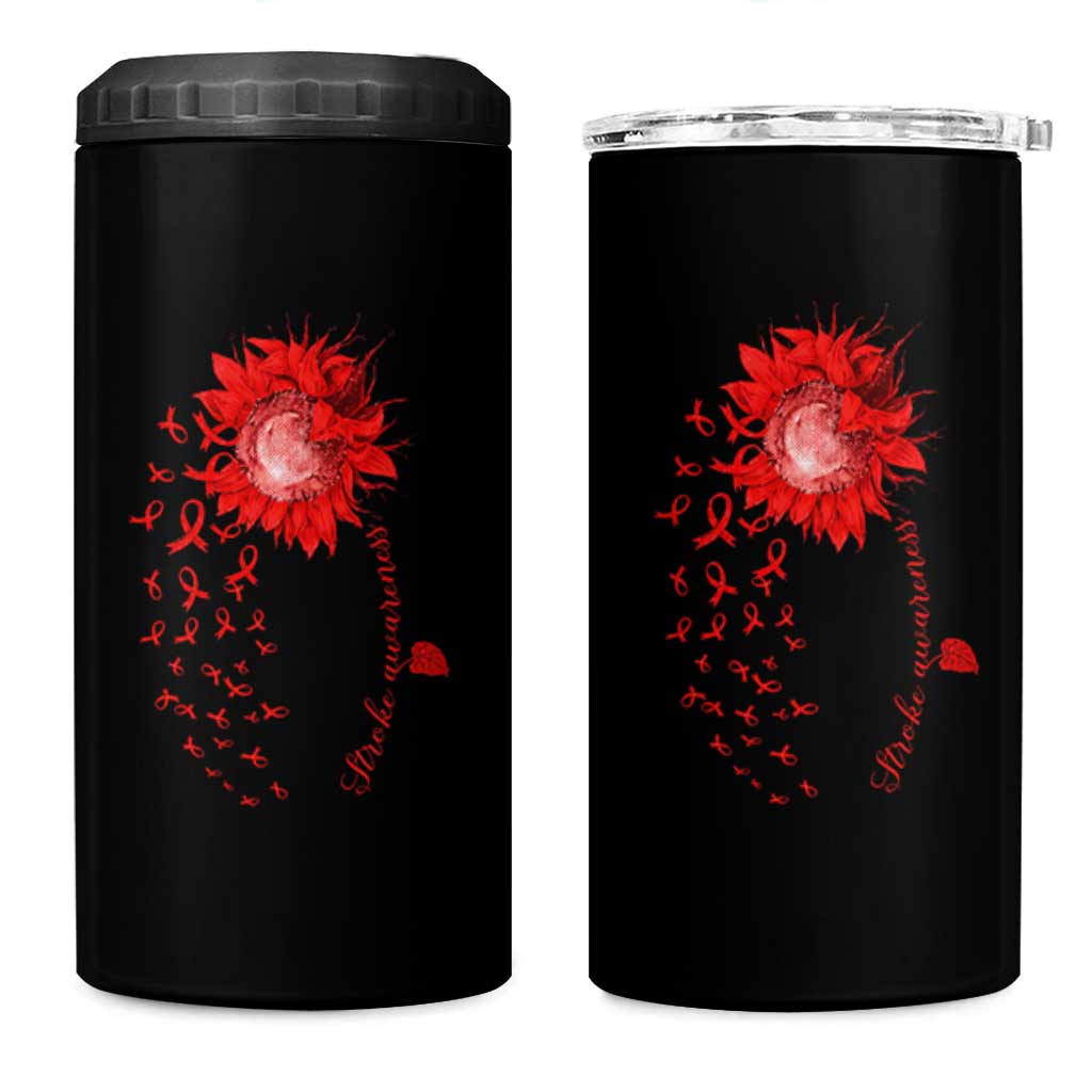 Sunflower Stroke Awareness Red Ribbon 4 in 1 Can Cooler Tumbler