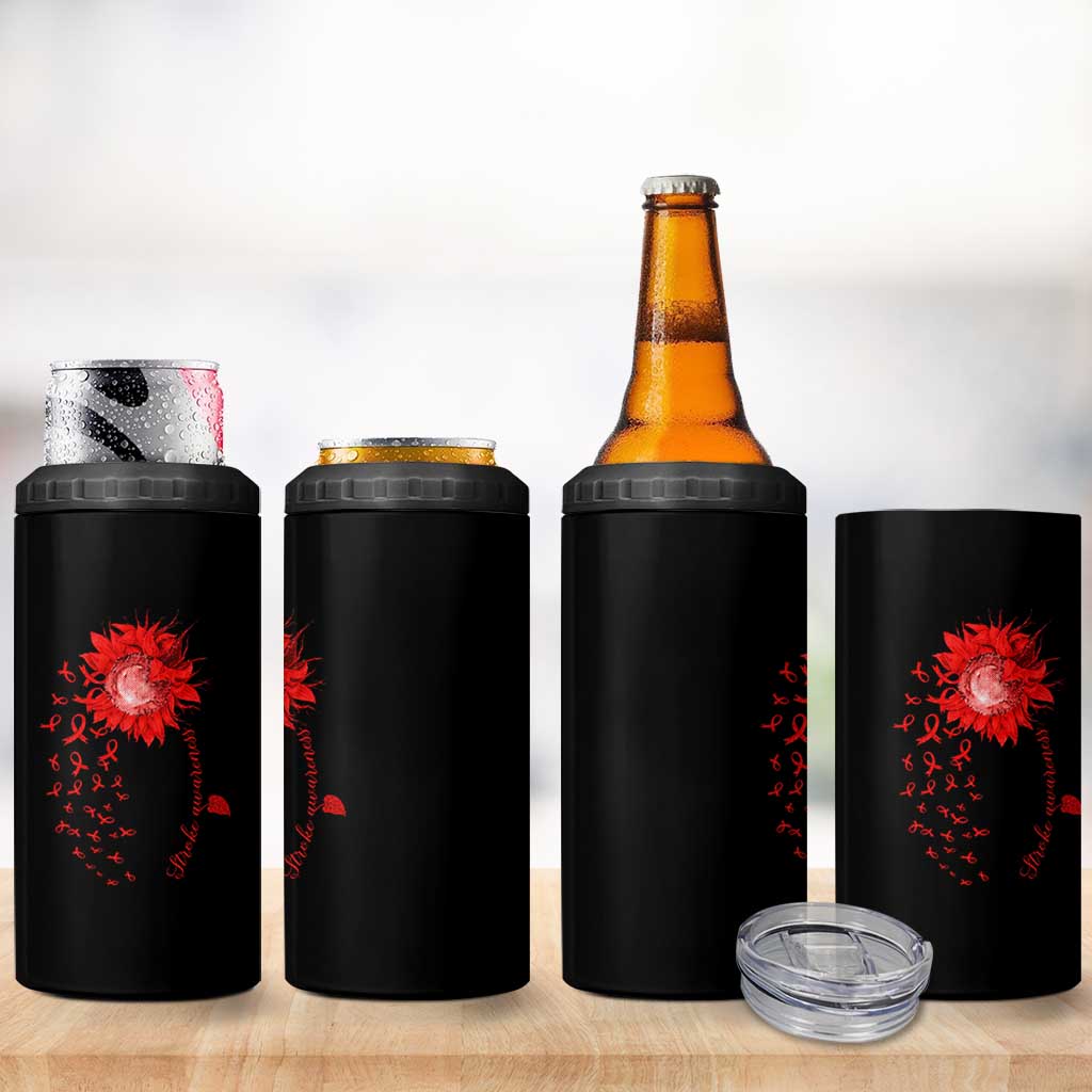 Sunflower Stroke Awareness Red Ribbon 4 in 1 Can Cooler Tumbler