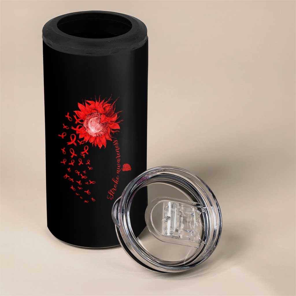 Sunflower Stroke Awareness Red Ribbon 4 in 1 Can Cooler Tumbler