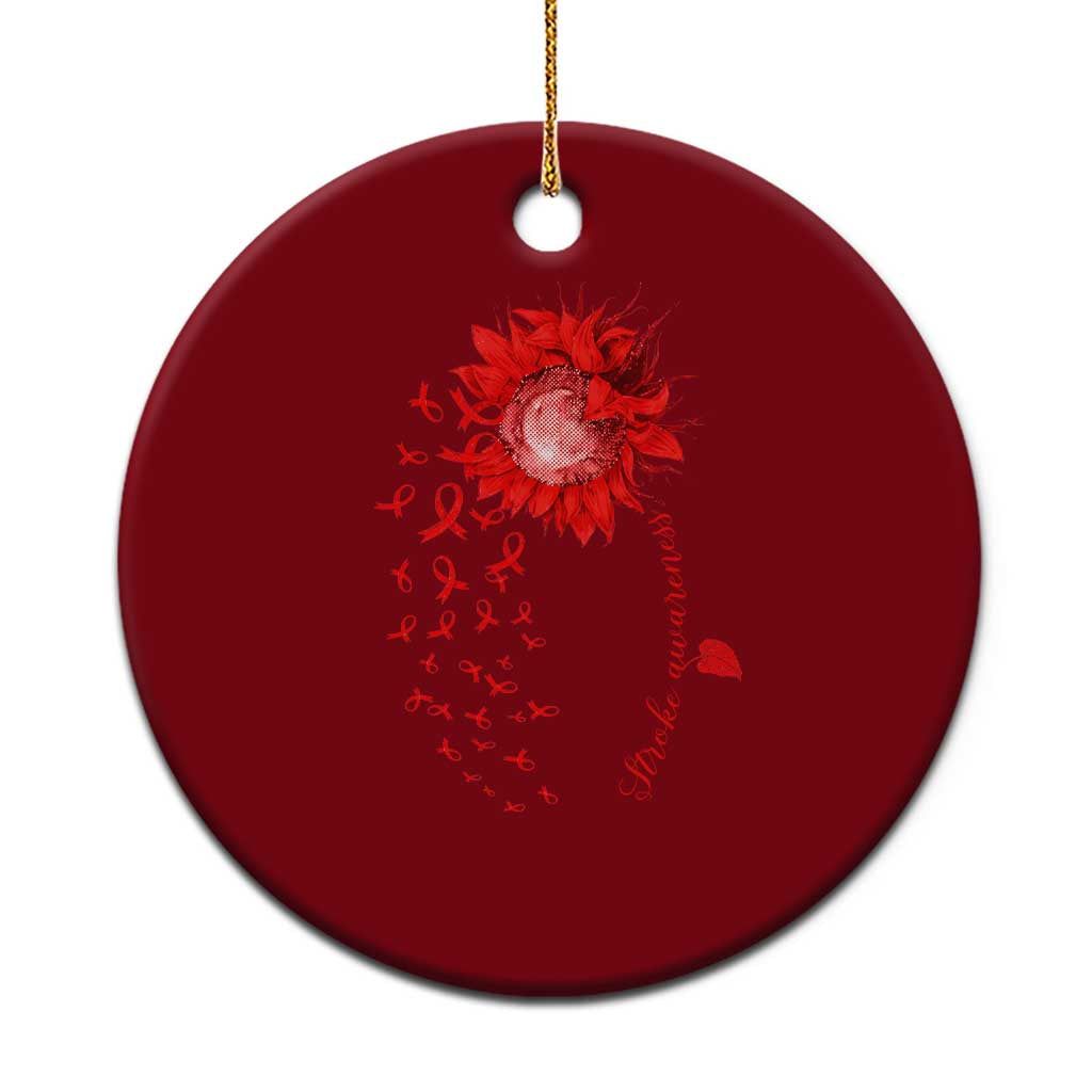 Sunflower Stroke Awareness Red Ribbon Ceramic Ornament