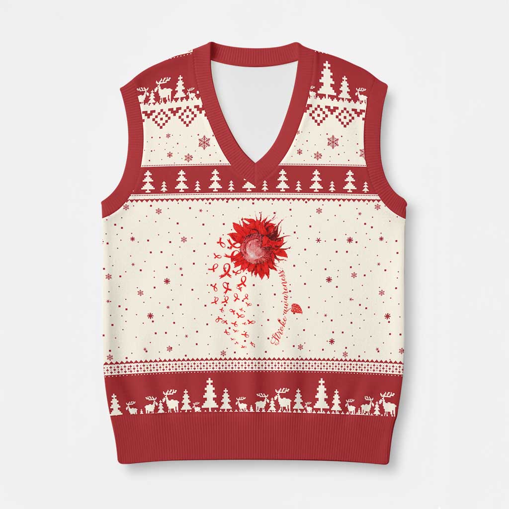 Sunflower Stroke Awareness Red Ribbon V-Neck Knit Sweater Vest