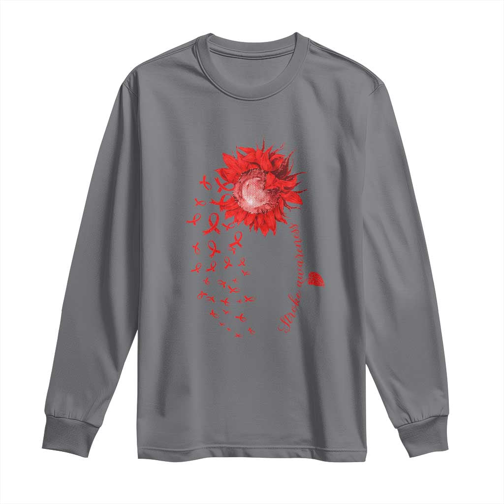 Sunflower Stroke Awareness Red Ribbon Long Sleeve Shirt