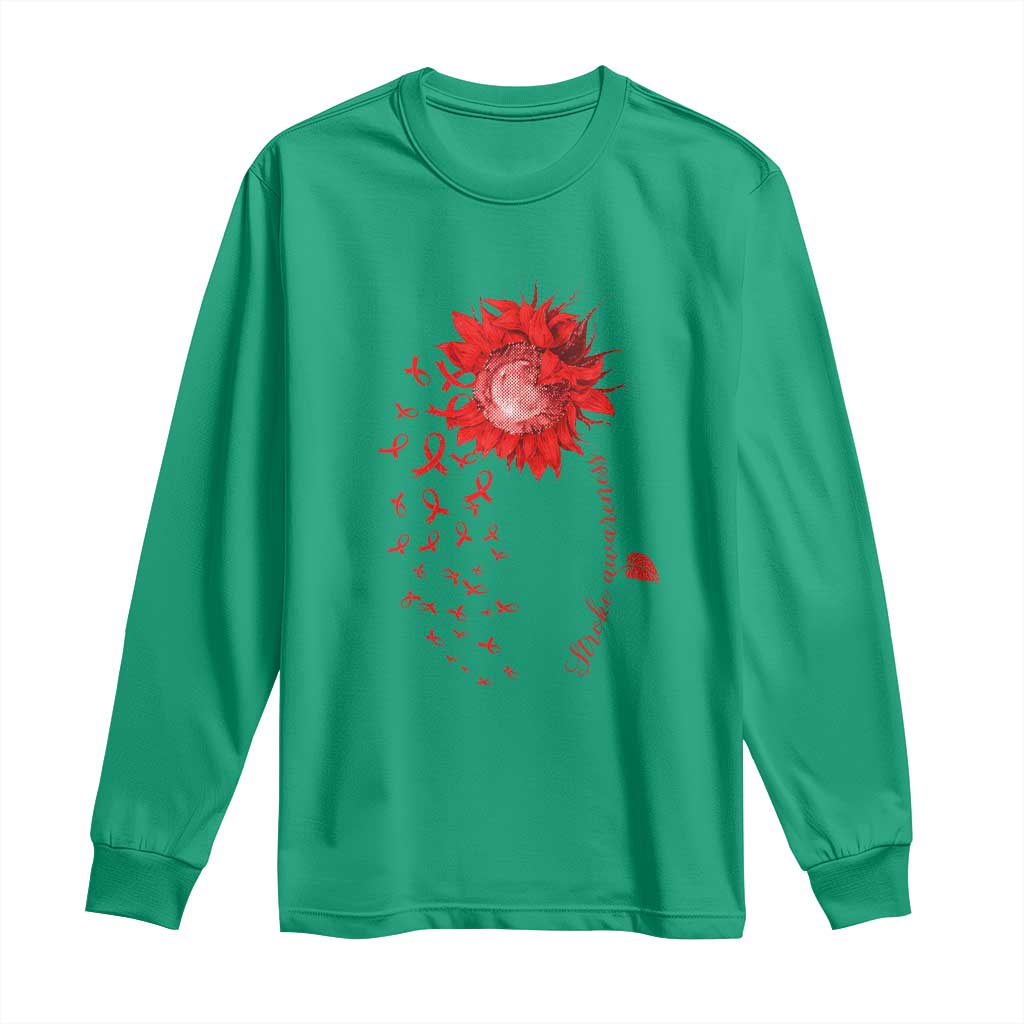 Sunflower Stroke Awareness Red Ribbon Long Sleeve Shirt
