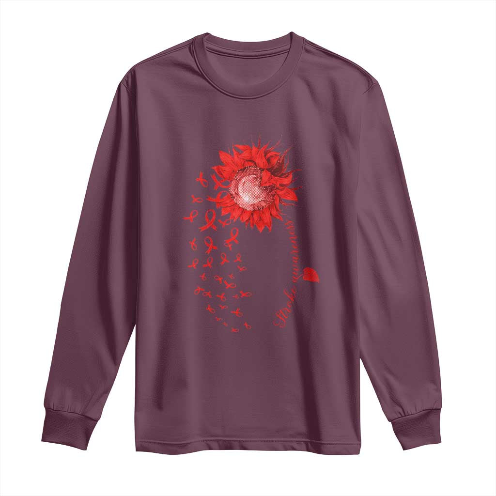 Sunflower Stroke Awareness Red Ribbon Long Sleeve Shirt