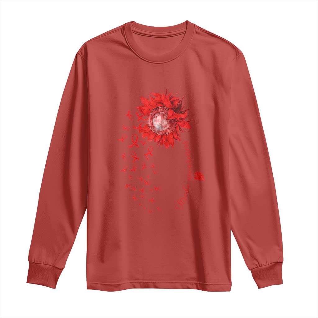 Sunflower Stroke Awareness Red Ribbon Long Sleeve Shirt