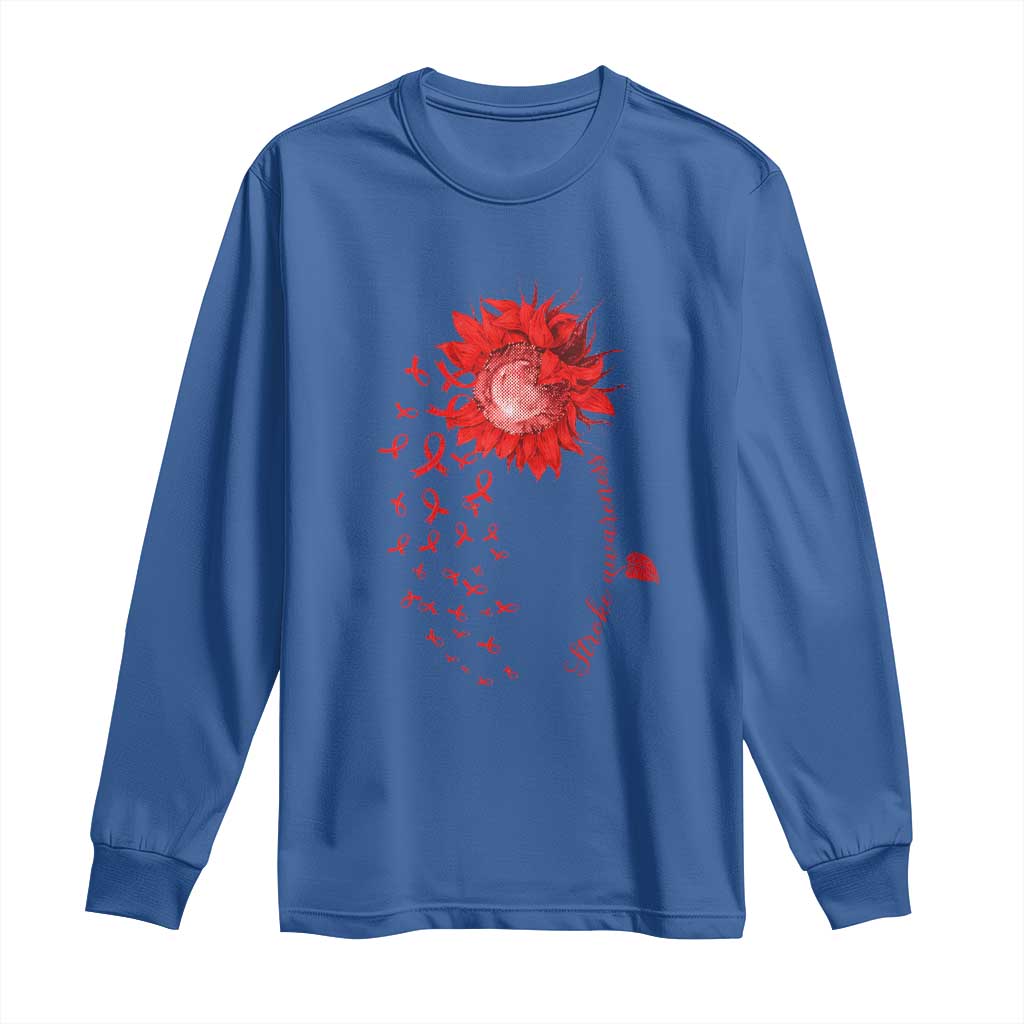 Sunflower Stroke Awareness Red Ribbon Long Sleeve Shirt