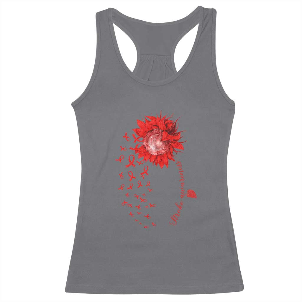 Sunflower Stroke Awareness Red Ribbon Racerback Tank Top