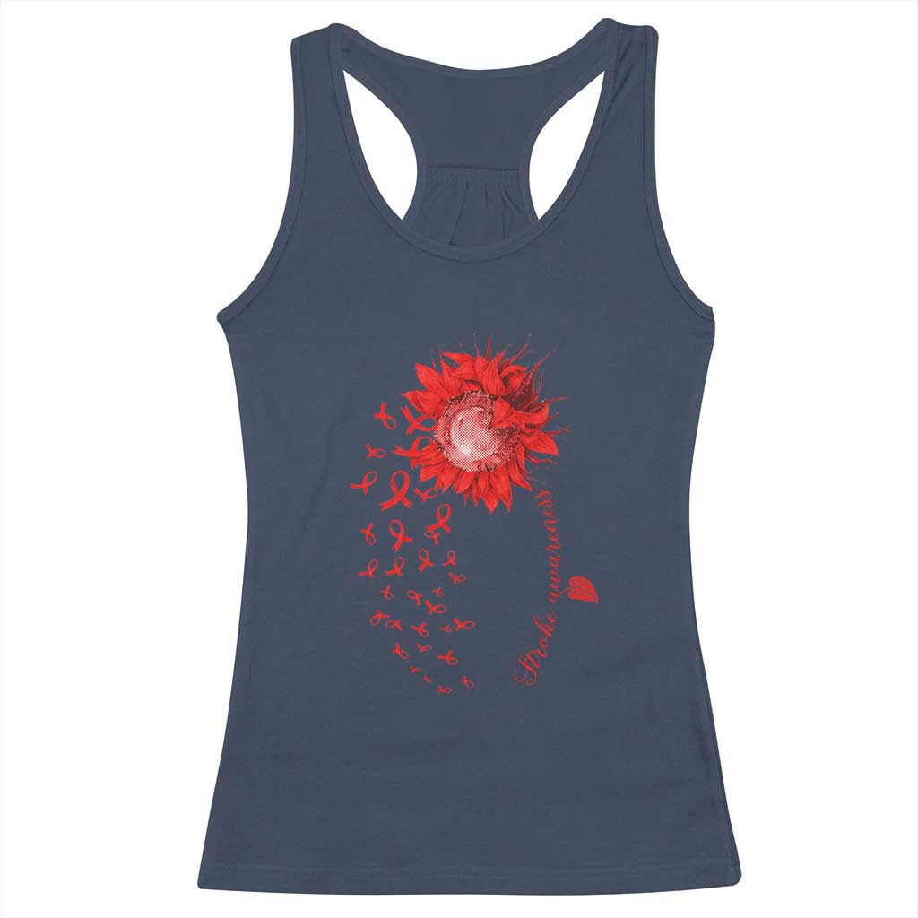 Sunflower Stroke Awareness Red Ribbon Racerback Tank Top