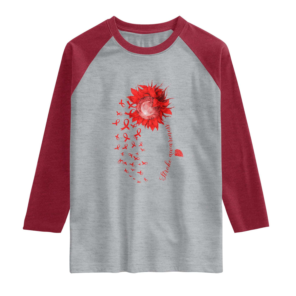Sunflower Stroke Awareness Red Ribbon Raglan Shirt