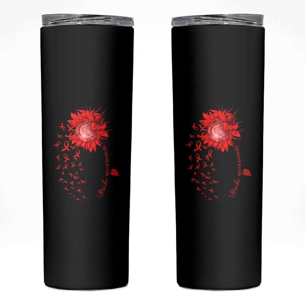 Sunflower Stroke Awareness Red Ribbon Skinny Tumbler