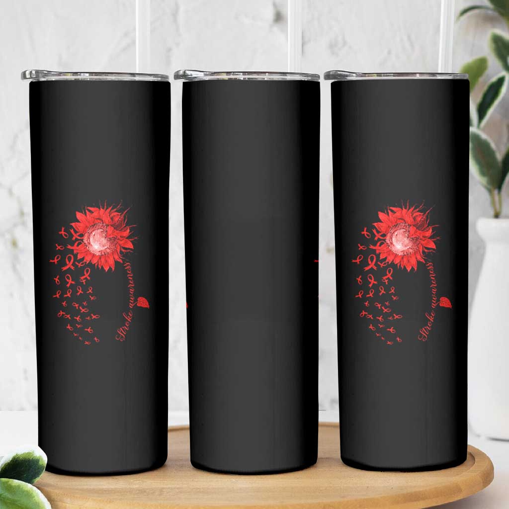 Sunflower Stroke Awareness Red Ribbon Skinny Tumbler
