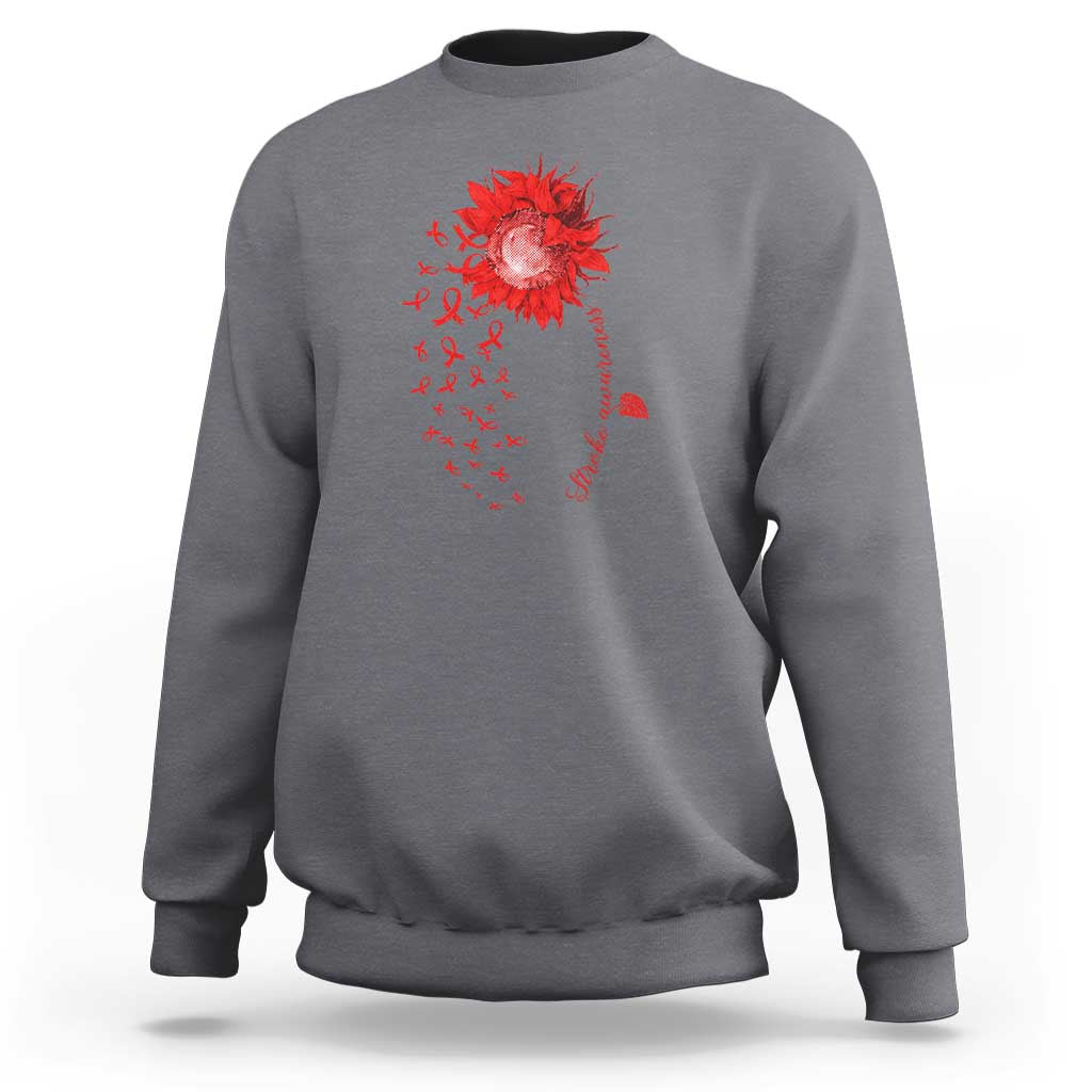 Sunflower Stroke Awareness Red Ribbon Sweatshirt