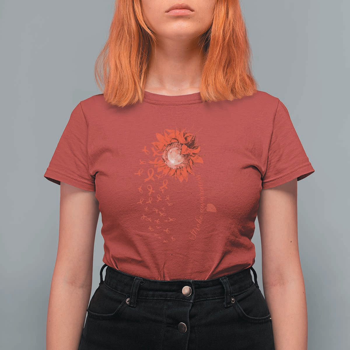 Sunflower Stroke Awareness Red Ribbon T Shirt For Women