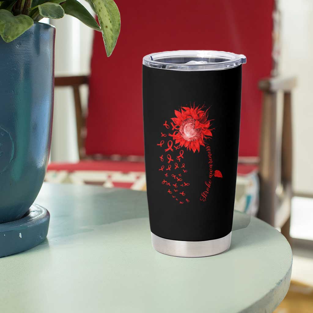 Sunflower Stroke Awareness Red Ribbon Tumbler Cup