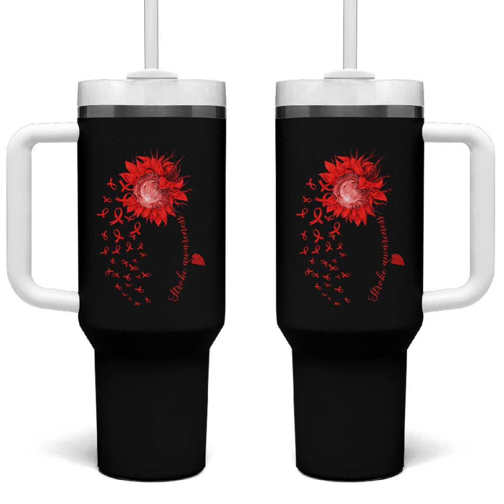 Sunflower Stroke Awareness Red Ribbon Tumbler With Handle