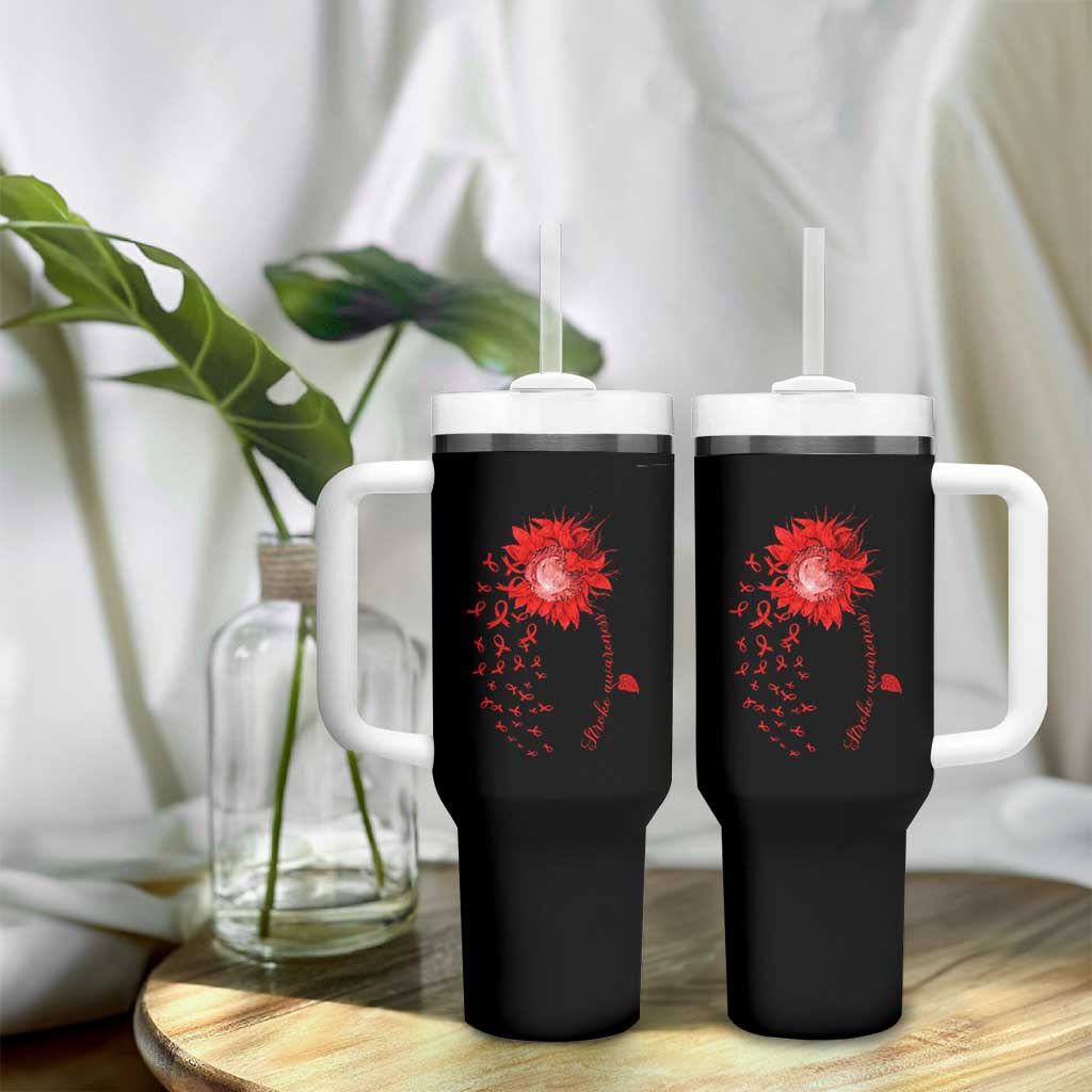 Sunflower Stroke Awareness Red Ribbon Tumbler With Handle