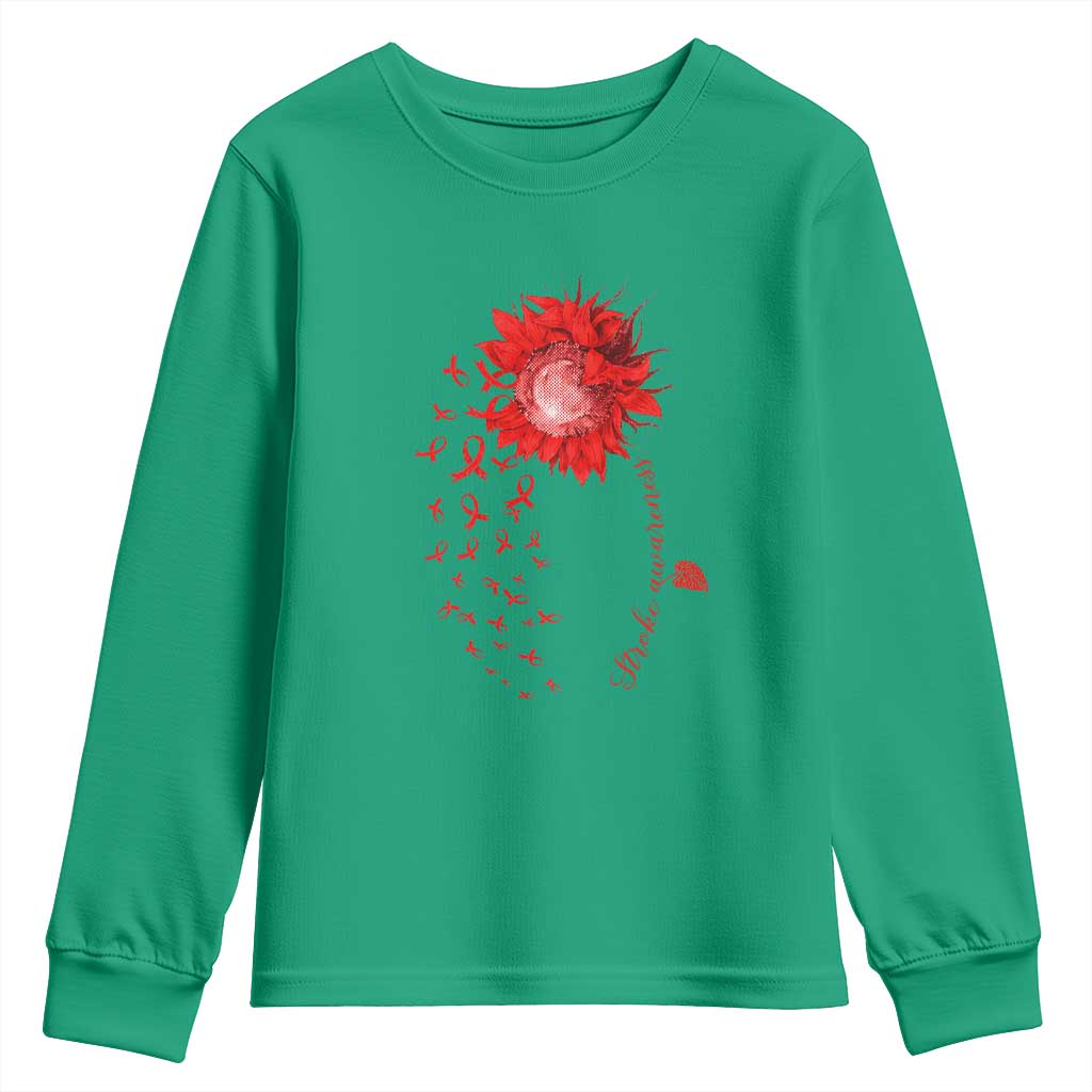 Sunflower Stroke Awareness Red Ribbon Youth Sweatshirt