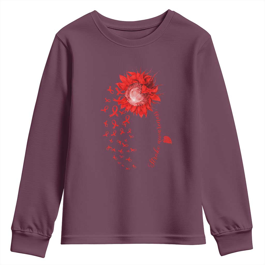 Sunflower Stroke Awareness Red Ribbon Youth Sweatshirt