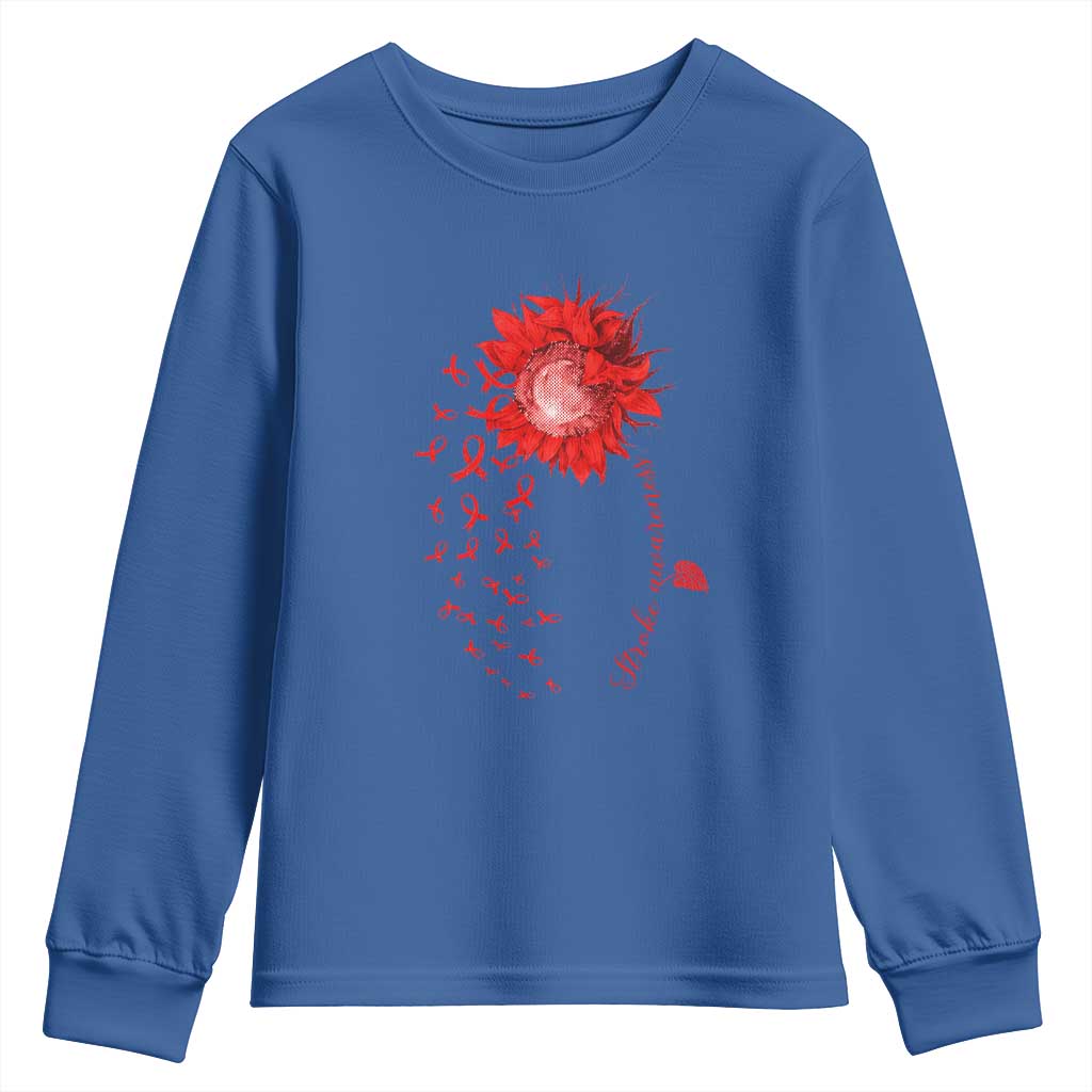 Sunflower Stroke Awareness Red Ribbon Youth Sweatshirt