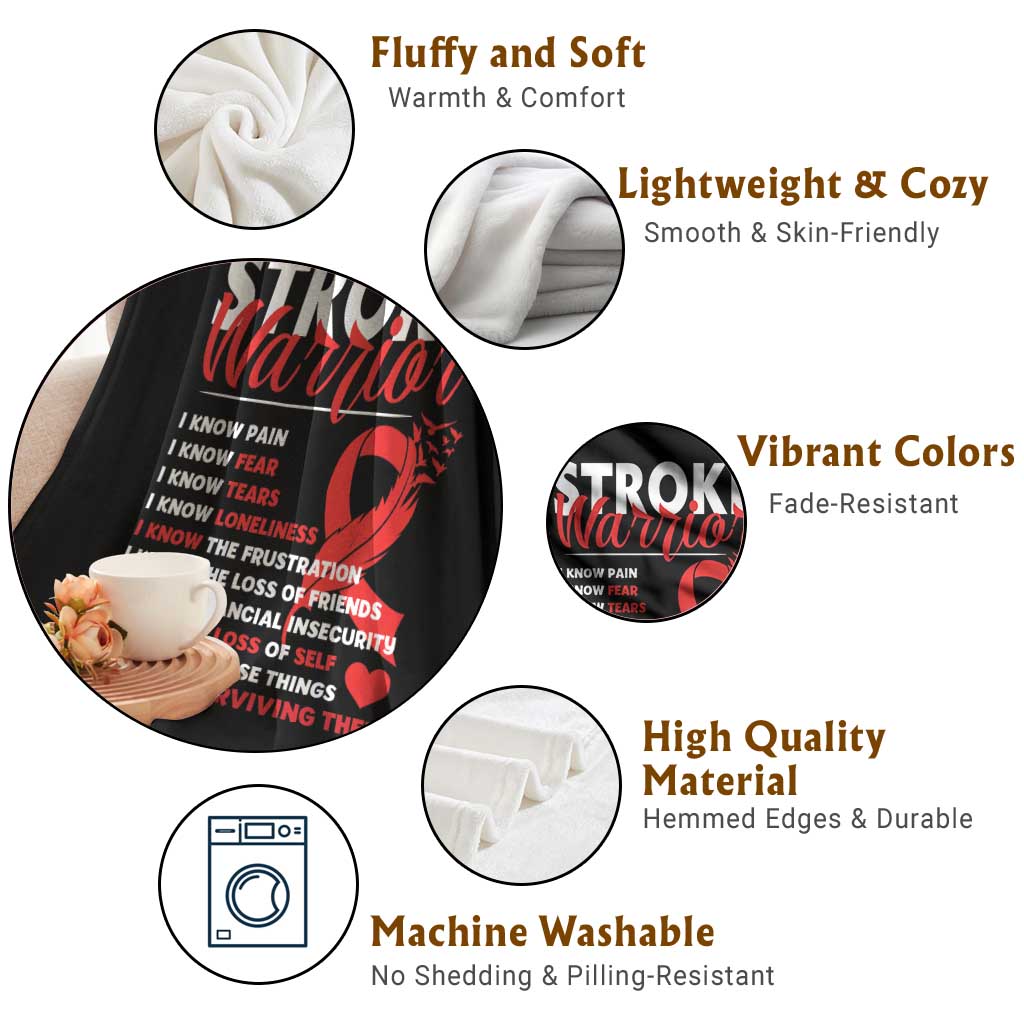 Stroke Warrior Throw Blanket I know Pain Fear Feather Red Ribbon