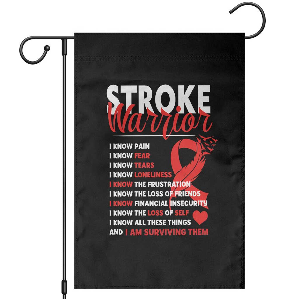 Stroke Warrior Garden Flag I know Pain Fear Feather Red Ribbon